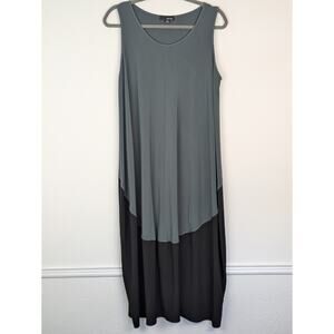 Sun Kim Dress Lantern Colorblock Lagenlook Artsy Boho Designer Gray Black Size M